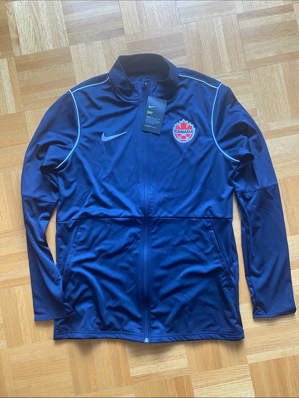Nike Navy Track Jacket with Light Blue Accents and Canada Crest